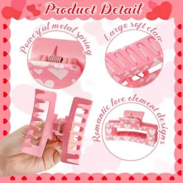 PANTIDE Valentine's Day Hair Claw Clips for Women Girls - Conversation Love Heart Rectangle Nonslip Banana Hair Clips, Thin Thick Short Long Curly Accessories, Valentines Day Birthday Gift