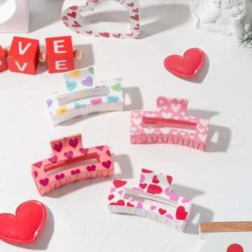 PANTIDE Valentine's Day Hair Claw Clips for Women Girls - Conversation Love Heart Rectangle Nonslip Banana Hair Clips, Thin Thick Short Long Curly Accessories, Valentines Day Birthday Gift