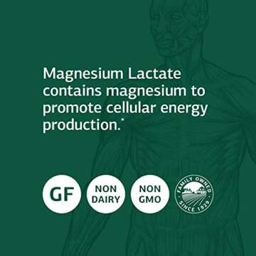 Standard Process Inc. Magnesium Lactate - Supplement for Cell Energy, Muscle & Bone Support - Heart & Nervous System Support - Bioavailable & Absorbable Form of Magnesium - 90 Capsules