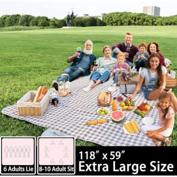 steelway 118''x59'' Picnic Blankets,Extra Large Beach Blanket,Waterproof Sandproof Picnic Blanket Foldable Outdoor Mat for Travel Park Grass,Beach, Picnic, Campining,Kids