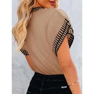 Saodimallsu Women’s Short Sleeve Sweater Tops Summer Ruffle Crew Neck Soft Lightweight Loose Shirts Pullover Sweaters Khaki