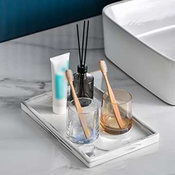 Redelaenor Vanity Bathroom Tray,Perfume Organizer Jewelry Plate Holder White Marble Tray Decorative ...