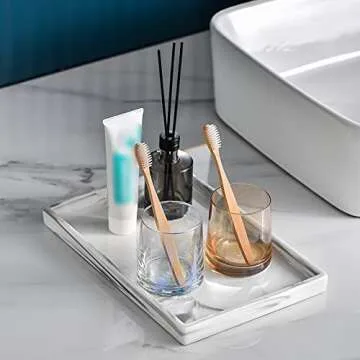 Redelaenor Vanity Bathroom Tray,Perfume Organizer Jewelry Plate Holder White Marble Tray Decorative ...