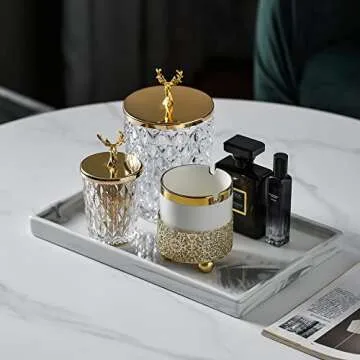 Redelaenor Vanity Bathroom Tray,Perfume Organizer Jewelry Plate Holder White Marble Tray Decorative Ceramic Rectangle Small Tray Serving Tray