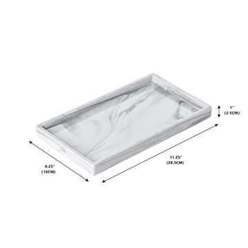Redelaenor Vanity Bathroom Tray,Perfume Organizer Jewelry Plate Holder White Marble Tray Decorative Ceramic Rectangle Small Tray Serving Tray