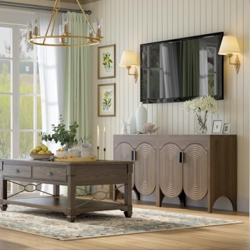 Elegant Fluted Sideboard Cabinet with Adjustable Storage