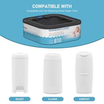 Jumbo Square Refills Disposal Bags Compatible with Diaper Genie, 4 Packs of 810 Diaper Capacity