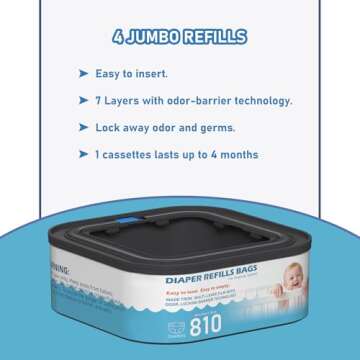 Jumbo Square Diaper Genie Refills – 4 Pack, 810 Diapers Each