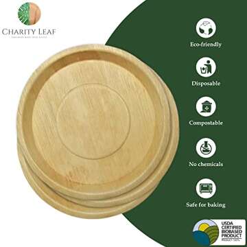 Charity Leaf Disposable Palm Leaf 13" Deep Round Trays (10 pieces) Bamboo Like Serving Platters, Dis...