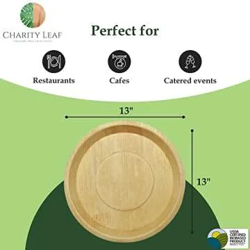 Charity Leaf Disposable Palm Leaf 13" Deep Round Trays (10 pieces) Bamboo Like Serving Platters, Disposable Boards, Eco-Friendly Dinnerware For Weddings, Catering, Events