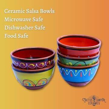 Cactus Canyon Ceramics Salsa Bowls - Spanish Terracotta Multicolor Decor - Small Serving Bowl (European Size), Festive Dinnerware 5 Piece Set - Dishwasher & Microwave Safe