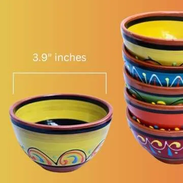Cactus Canyon Ceramics Salsa Bowls - Spanish Terracotta Multicolor Decor - Small Serving Bowl (European Size), Festive Dinnerware 5 Piece Set - Dishwasher & Microwave Safe
