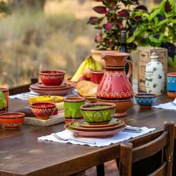 Cactus Canyon Ceramics Salsa Bowls - Spanish Terracotta Multicolor Decor - Small Serving Bowl (European Size), Festive Dinnerware 5 Piece Set - Dishwasher & Microwave Safe