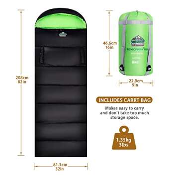 Sleeping Bag for Adults Kids Camping, 4 Season Warm Weather Waterproof Lightweight Sleeping Bag, Gre...