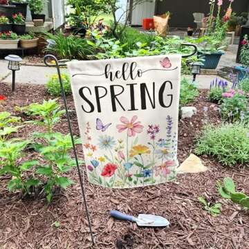 Vibrant Floral Hello Spring Garden Flag: Double-Sided Durable Decor for Outdoor Spaces