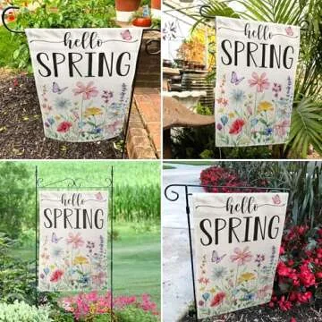 Double-Sided Floral Hello Spring Garden Flag for Outdoors