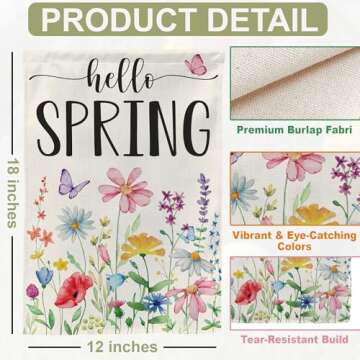 Double-Sided Floral Hello Spring Garden Flag for Outdoors