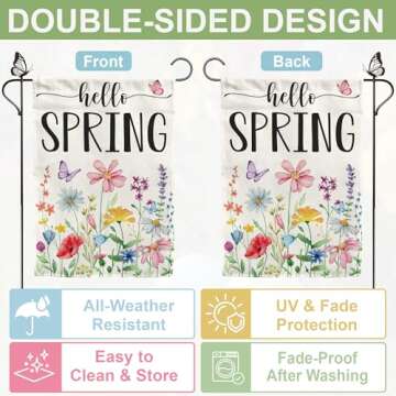 Double-Sided Floral Hello Spring Garden Flag for Outdoors