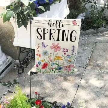 Double-Sided Floral Hello Spring Garden Flag for Outdoors