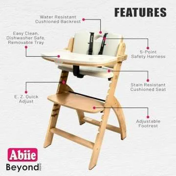 Abiie Beyond Junior Wooden High Chair with Tray - Convertible Baby Highchair - Adjustable High Chair...