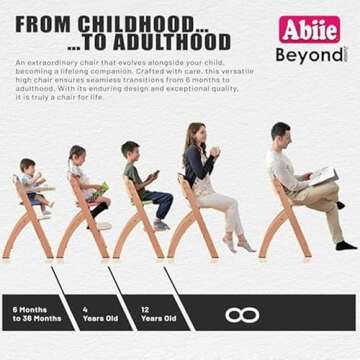 Abiie Beyond Junior Wooden High Chair with Tray - Convertible Baby Highchair - Adjustable High Chair for Babies/Toddlers/6 Months up to 250 Lb - Natural Wood/Dove Grey Cushion