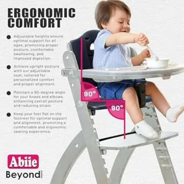 Abiie Beyond Junior Wooden High Chair with Tray - Convertible Baby Highchair - Adjustable High Chair for Babies/Toddlers/6 Months up to 250 Lb - Natural Wood/Dove Grey Cushion