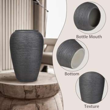 GDSZJLJ Black Rustic Flower Vase 10.2 Inch Ceramic