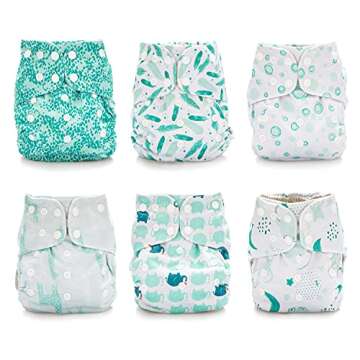 Simple Being Reusable Cloth Diapers, Double Gusset, One Size Adjustable, Washable Soft Absorbent, Waterproof Cover, Eco-Friendly Unisex Baby Girl Boy, six 4-Layers Microfiber Inserts (Safari)