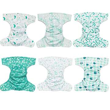 Simple Being Reusable Cloth Diapers, Double Gusset, One Size Adjustable, Washable Soft Absorbent, Waterproof Cover, Eco-Friendly Unisex Baby Girl Boy, six 4-Layers Microfiber Inserts (Safari)