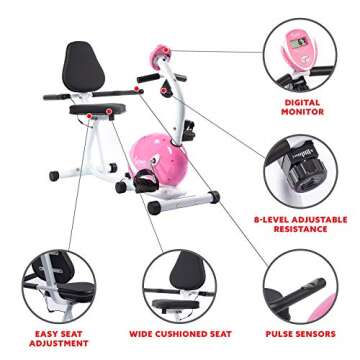 Sunny Health & Fitness Pink Recumbent Bike for Everyone
