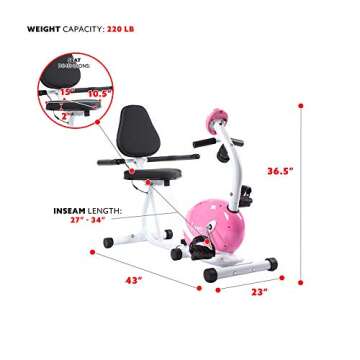 Sunny Health & Fitness Pink Recumbent Bike for Everyone
