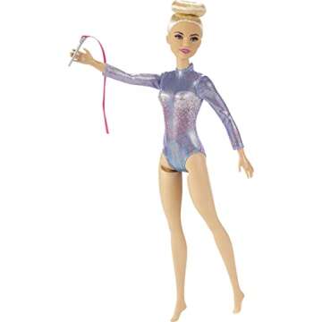 Barbie Careers Fashion Doll & Accessories, Rhythmic Gymnast with Blonde Hair & Brown Eyes Wearing Shimmery Leotard with Baton & Ribbon