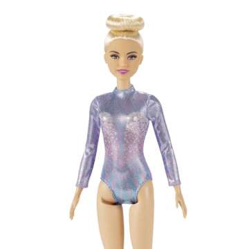 Barbie Careers Fashion Doll & Accessories, Rhythmic Gymnast with Blonde Hair & Brown Eyes Wearing Shimmery Leotard with Baton & Ribbon