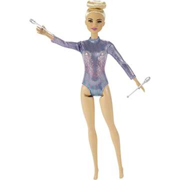 Barbie Careers Fashion Doll & Accessories, Rhythmic Gymnast with Blonde Hair & Brown Eyes Wearing Shimmery Leotard with Baton & Ribbon