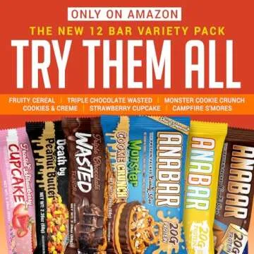 Anabar Protein Bar, The Protein-Packed Candy Bar, World's Best Tasting Protein Bar, No Sugar Alcohols, Real Food, Amazingly Delicious, 20 Grams of Protein (12 Bars, Variety Pack)