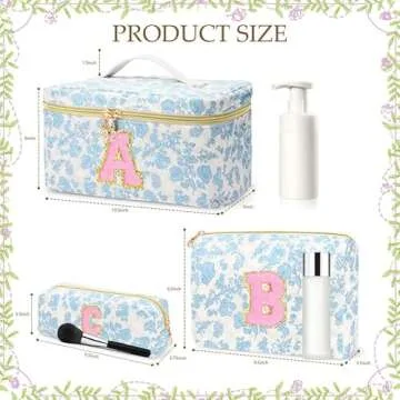Personalized Floral Travel Makeup Bag Set for Girls