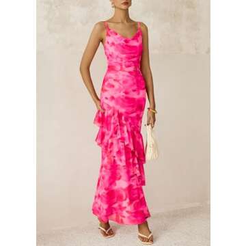 PRETTYGARDEN Maxi Dresses for Women 2025 Summer Tiered Floral Beach Sundress Spaghetti Strap Wedding Guest Long Dress (Print Pink,Medium)
