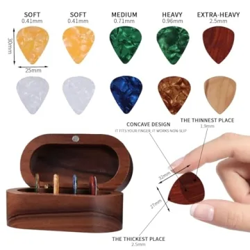 Walnut Guitar Plectrum Holder with Plectrums & Box
