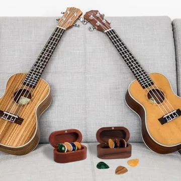 Walnut Guitar Plectrum Holder with Plectrums & Box