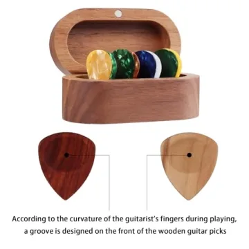 Walnut Guitar Plectrum Holder with Plectrums & Box