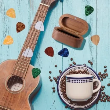 Walnut Guitar Plectrum Holder with Plectrums & Box