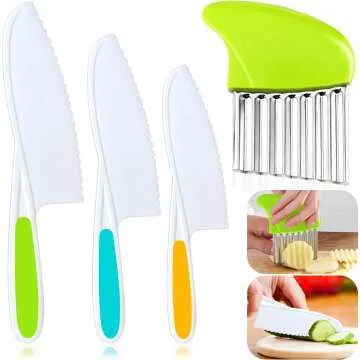 Kids Knife Set - Safe Nylon Knives with Crinkle Cutter