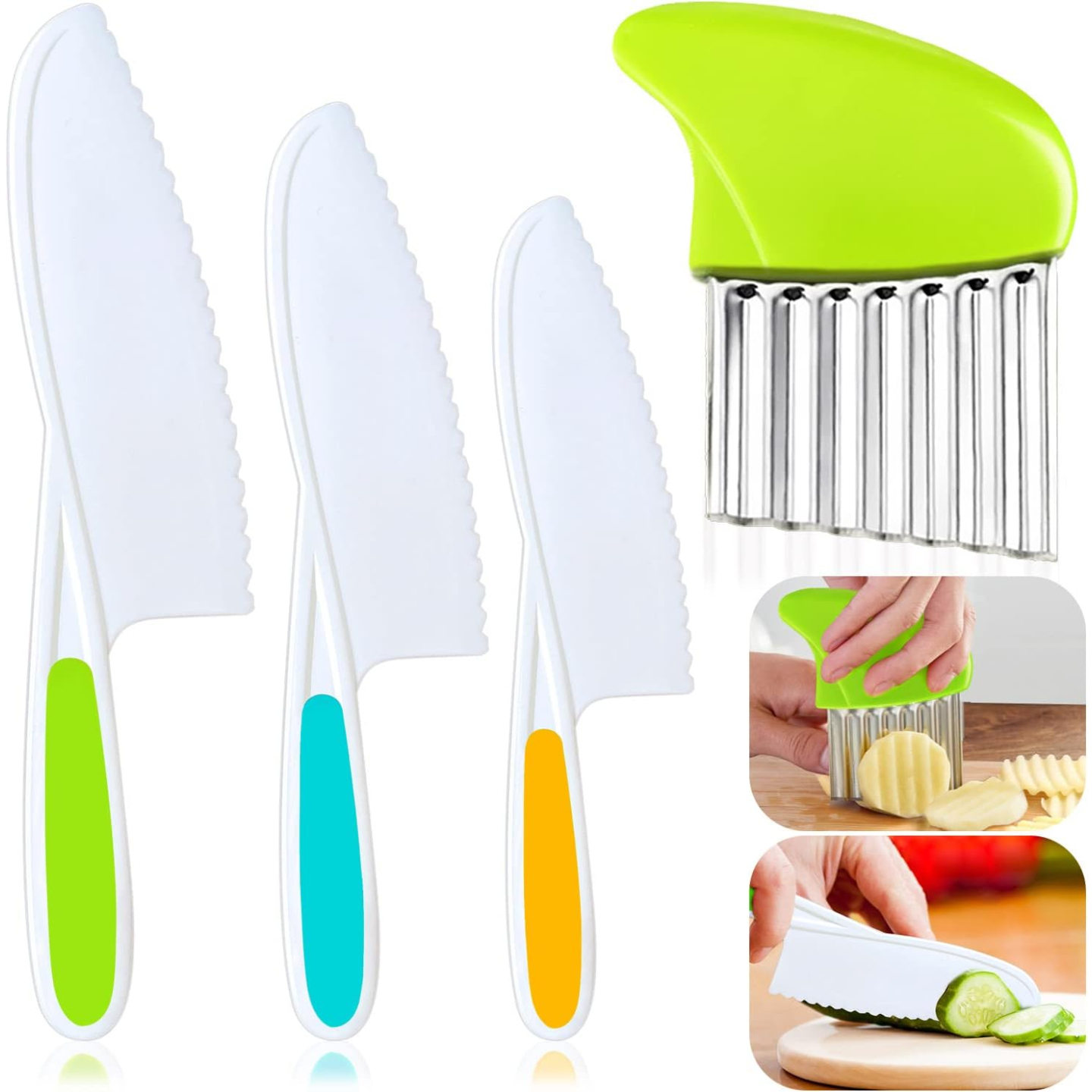 Kids Knife Set - Safe Nylon Knives with Crinkle Cutter