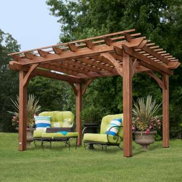 Backyard Discovery Beaumont 12' x 10' Traditional Cedar Wood Pergola Kit with Trellis Roof, All-Seas...