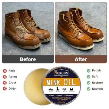 Nuroon 8 Pieces Shoe Polish Kit, 3.5oz Saddle Soap for Leather Cleaning, 3.5oz Mink Oil for Boots Polish, 3 Horsehair Shoe Brushes, Shoe Polish Cloths, Leather Cleaner and Conditioner