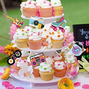 Epakh 48 Pieces 90s Cupcake Toppers for Retro Parties