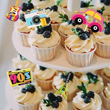 Epakh 48 Pieces 90s Cupcake Toppers for Retro Parties