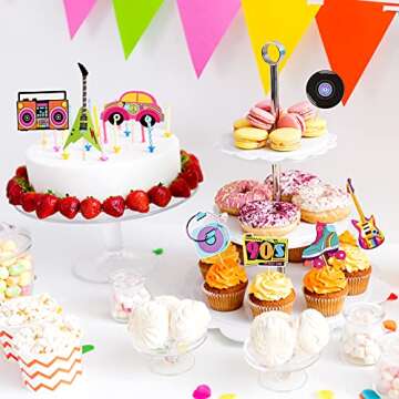 Epakh 48 Pieces 90s Cupcake Toppers for Retro Parties