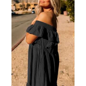 Dokotoo Women Dresses Sun Maxi Dresses for Women 2024 Casual Cute Ruffle Hemline Skirt Womens Dresses Off Shoulder Style Spring Summer Beach Vacation Dresses Black