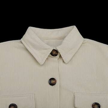 Women's Corduroy Button Down Pocket Shacket Casual Long Sleeve V Neck Jacket Blouses Coat 6026 Beige Large